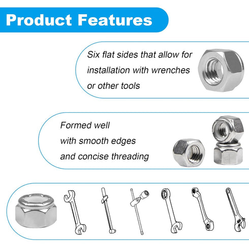 Yinpecly 110PCS 1/4"-20 Nuts,304 Nylon Insert Hex Lock Stainless Steel Locknuts,Hex Drive,Coarse Thread,Self-Locking