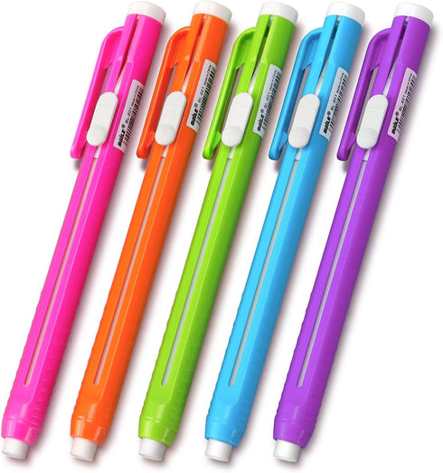 Retractable Mechanical Eraser Pen - Assorted Color Pen-Style Erasers, 5 Pack