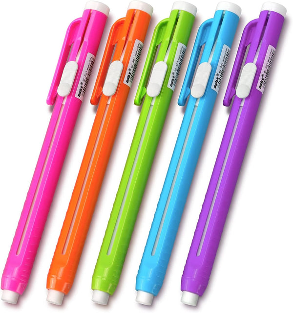 Retractable Mechanical Eraser Pen - Assorted Color Pen-Style Erasers, 5 Pack