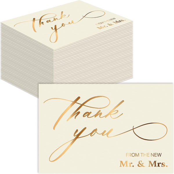 Better Office Products 50 Pack Wedding Thank You Cards in Metallic Gold