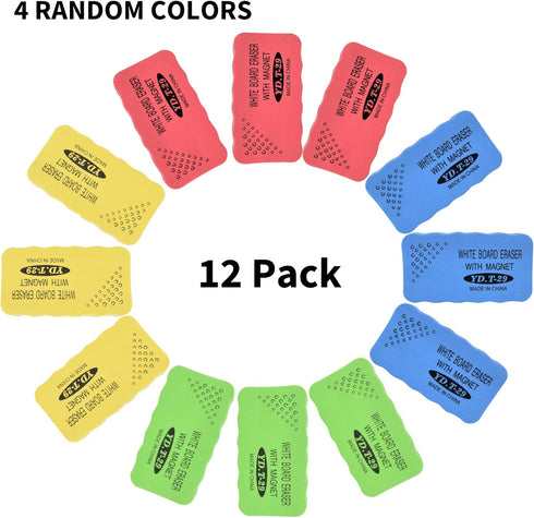 SAYEEC 12 Pack Magnetic Dry Erase Erasers, Chalkboard Cleansers for Kids, Teachers, School, Home, Office Supplies