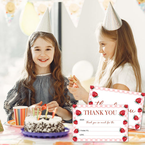 Zwsrplo 20 -07 Strawberry Kids Thank You Cards Fill In the Blank, Thank You Cards for Kids Teen, Birthday Graduation