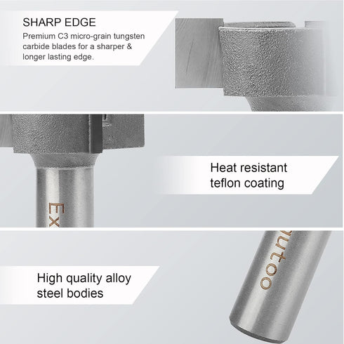 1/2" Shank 1-1/2 inch Cutting Diameter T Shape CNC Spoilboard Surfacing Router Bits for Woodworking