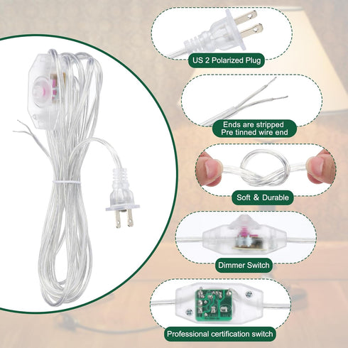 PATIKIL 15 Feet Lamp Cord with Plug, UL List Lamp Power Cord with Full Range Rotary Lamp Switch Stripped Ends Ready