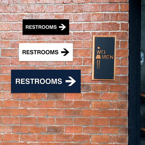 Signs ByLITA Basic Restrooms Right Arrow Sign - Durable Material with Strong Adhesive Tape (Brushed Silver) - 1 Pack