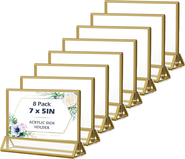 Acrylic Sign Holders Golden Border 8 Pack 7x5 Wedding Table Number Frames