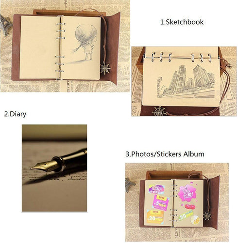 Retro Soft PU Leather Cover Loose-Leaf Journal, Travelers' Notebook, Leather Writing Journal with Eiffel Tower Design