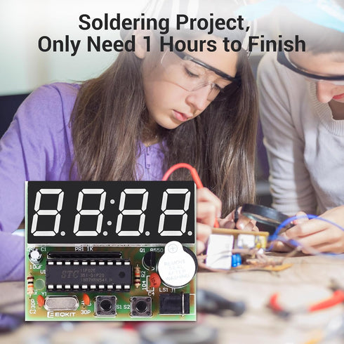 4-Digit MiOYOOW Digital Clock Kits with PCB, DIY Alarm Clock Soldering Project Kit for Learning Electronics Soldering