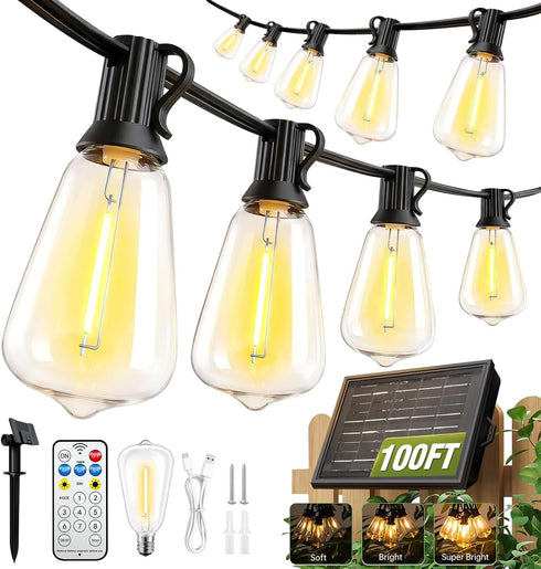 100FT Solar String Lights Outdoor Waterproof with Remote & Timer, LED Shatterproof