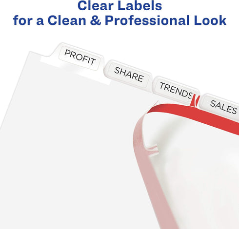 Avery 8-Tab Extra Wide Binder Dividers, White, 1 Set, Easy Print & Apply Clear Label Strip (11439)