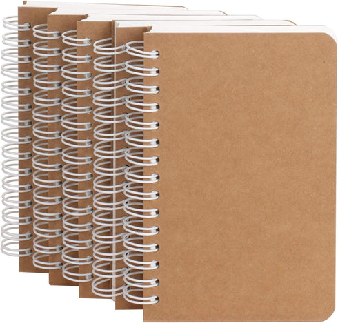 Spiral Notebook, 5 Pack Aesthetic Notebooks, 3.5”x5.5”, Kraft Cover, 180 Blank Pages, 90 Sheets