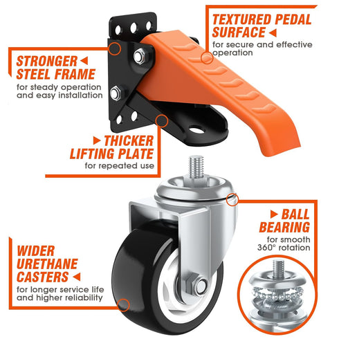 Ronlap Workbench Casters Kit, 880 Lbs Capacity, 3" Heavy Duty Retractable Casters 4 Pack