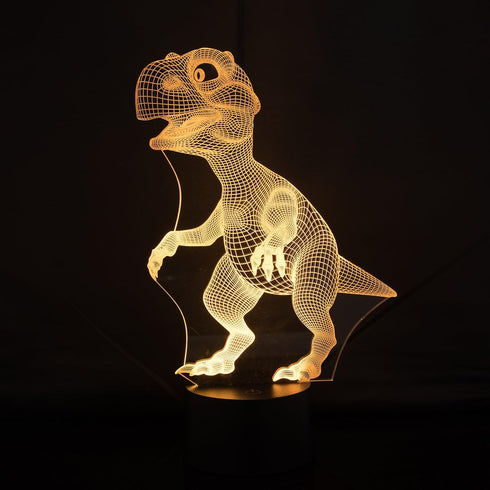 Wiscky 3D 7 Dinosaur Toys Night Light Lamp - Children Kids Gift for Boys, LED Colors Changing Lighting, Touch USB