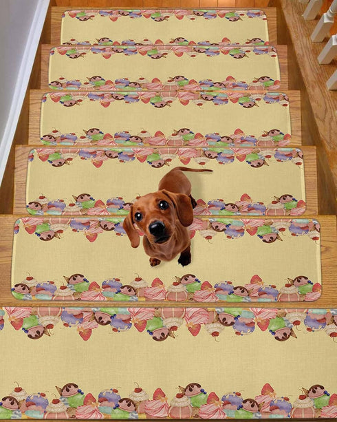 BOHOOSKYLAR 4 8"x30" Ice Cream Stair Treads Cake Vintage Cotton and Linen Background Indoor Non Slip Peel and Stick