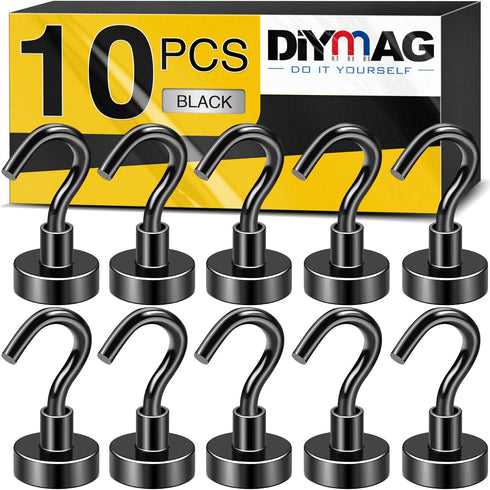 DIYMAG Magnetic Hooks for Hanging | 30lbs Heavy Duty Strong Magnets for Classroom Beach Kitchen Grills (10 Pack Black)