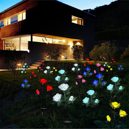Solar Rose Garden Lights, 2 Pack Realistic Waterproof LED Decorative Stake Lights for Patio Pathway Outdoor Decor