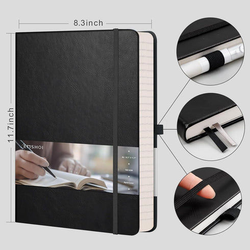 EMSHOI Lined Journal Hardcover Notebook, 8.5 x 11, 192 Pages, A4 Large College Ruled for Work, Black