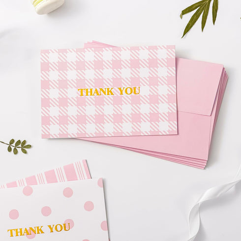 50 Pack Crisky Pink Thank You Cards with Envelopes, Lattice Polka Dot Thank You Cards Bulk for Baby Shower, Birthday