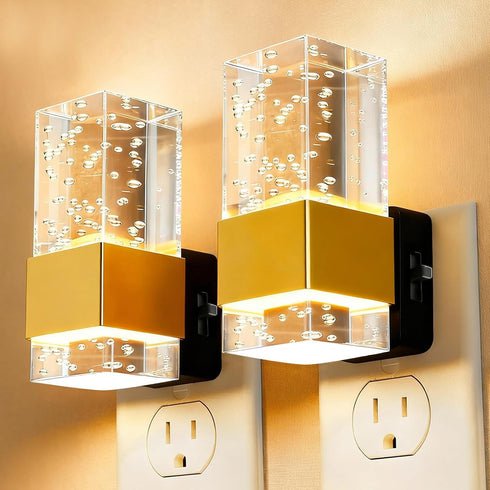 LED Night Light with Bubble Acrylic Design, Gold and Clear, Metal, Dimmable,