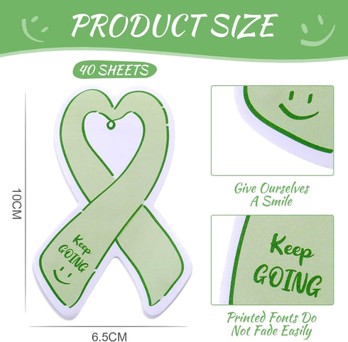 Teling 12 Pcs Pads Mental Health Awareness Sticky Notes Mental Note Sticky Notes Green Ribbon Funny Sticky Notes Cute Notepads Self Stick Note Pads for Office School Home Mental Health Day Party
