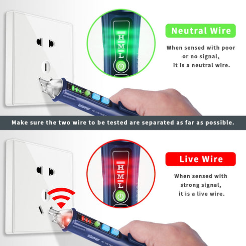 Voltage Tester, Non Contact Voltage Tester, Electrical Tester, Outlet Tester Dual Range Voltage Sniffer AC 12V/48V-1000V, Live Wire Tester, Circuit Tester with Flashlight, Buzzer Alarm, LCD Display
