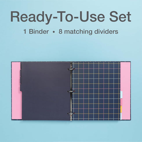 Oxford 3 Ring Binder Set, Cute 1 Inch Binder with Plaid Print and 8 Matching Tab Dividers, 1" Round Rings for Letter Size Paper (23330)