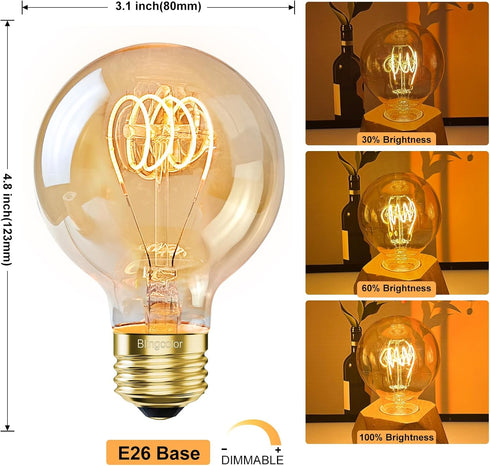 Dimmable Bulbs 60W 4 PACK G25/G80 6W 2200K Bulb, E26 Bulbs Globe Vintage Edison LED Light Equivalent, LED Amber Warm