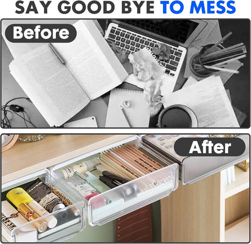 Davidsons Collection Under Desk Drawer, 2 Packs Hidden Organizer Slide Out Large Storage Pencil Tray for Office Home