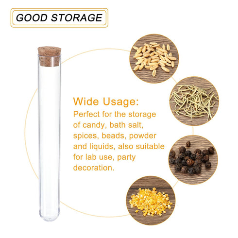 PATIKIL 30ml Clear Plastic Test Tubes with Cork Stoppers, 5Pcs 150x20mm for Lab Use, Candy Storage