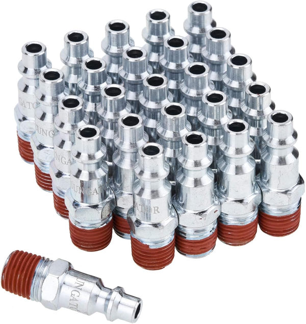 SUNGATOR 1/4-Inch NPT Male Industrial Air Plug, 1/4'' Quick Connect Air Fitting, 25-Pack Pneumatic Hose Repair Kit