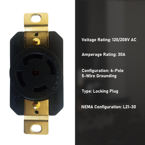 OCS Parts NEMA L21-30 Receptacle, 120/208V - 30A - 4 Pole 5 Wire, cUL Listed