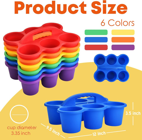 6 Pack 6 ALINK Classroom Caddy Storage Basket with Handle, Plastic Drink Cup Caddy Holder, Compartments for Kids