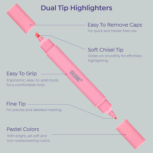 BLIEVE Aesthetic Cute Highlighters No Bleed Through, Dual Tip Chisel & Fine Point, Pastel Colors For Bible & Journaling