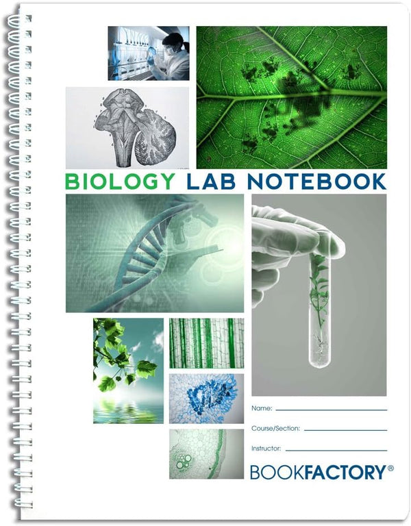 BookFactory Biology Lab Notebook, No Duplicate Pages, 75 Pages, 8.5" x 11", Scientific Grid Pages, Durable Cover