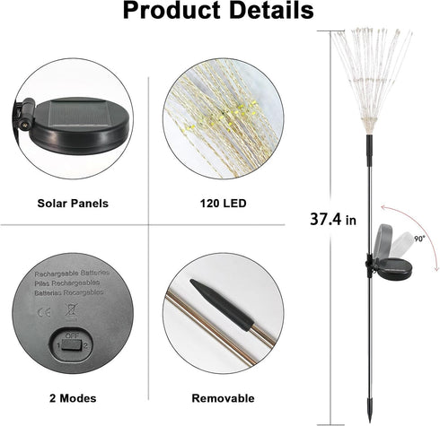 4 Pack 120 2 Solar Garden Lights Outdoor, LED Twinkling Firework Lights Decorative with Modes, Outdoor Waterproof Solar