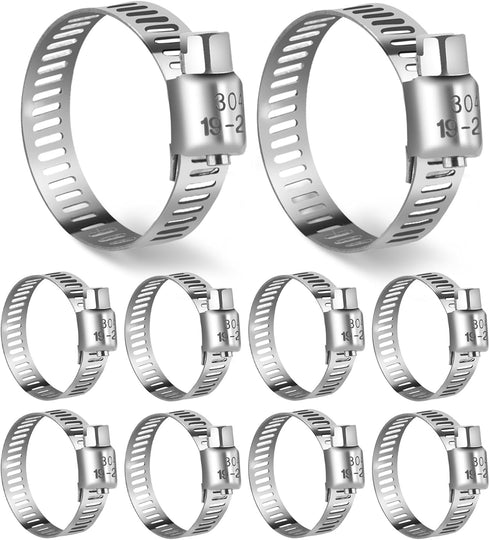 10PCS Hose Clamp Set, Stainless Steel Adjustable Hose Clamps 3/4'' to 1-1/8'' (19-29mm)