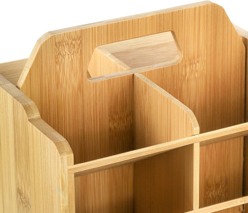SOUJOY Bamboo Pen Holder Organizer, 360° Rotating Art Supply Storage Caddy for 400+ Pencils, 15 Compartments