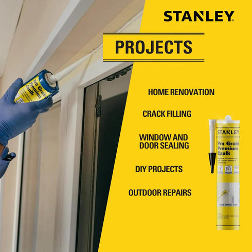 Stanley Premium Siliconized Caulk Acrylic Sealant, 10.1 fl.oz, White, 2 Pack