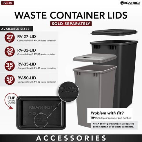 Rev-A-Shelf 35 Quart Polymer Replacement Trash Bin, Recycle Waste Container for Kitchen Cabinet Pullouts, Silver, 2