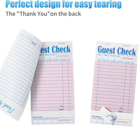 1000 20 Pack Pink Guest Check Ticket Pads - for Servers and Waitstaff