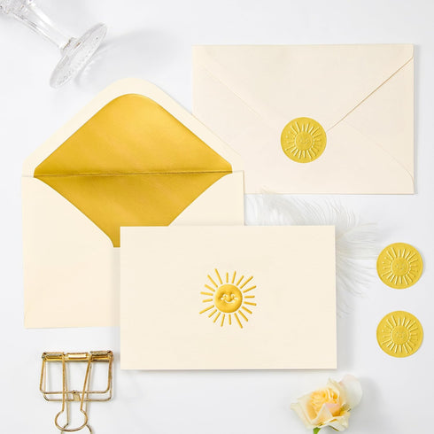 50 Pack 4x6, Crisky Smile Boho Sun Blank Cards and Envelopes Embossed Gold Foil Blank Greeting Cards Bulk for Wedding