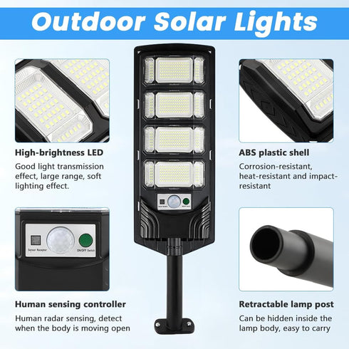 6500K Solar Street Lights Outdoor Waterproof, Solar Lights Dusk to Dawn Solar Security Flood Lights Motion Sensor