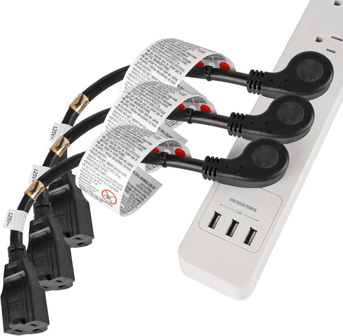 1Feet 1625W 13A UL SJT 16AWG Flat Plug Heavy Duty Extension Cord, 3-Prong Grounded Short Adapter (Black, 2 Pack)