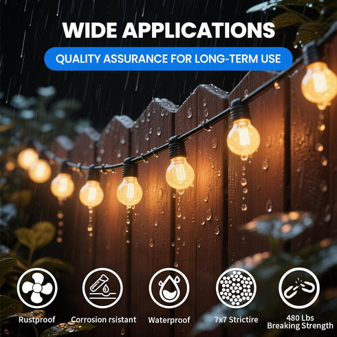 50ft 304 Globe String Light Suspension Kit, Outdoor Light Guide Wire, Vinyl Coated Stainless Steel Steel CableInclude