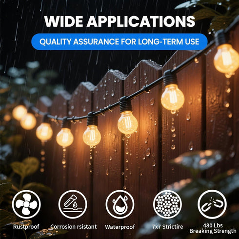 Globe String Light Suspension Kit, Outdoor Light Guide Wire, 150ft Transparent PVC and 304 Stainless Steel Wire Cable