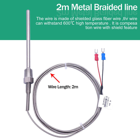 Twidec/2M NPT 1/4"inch (6X100MM) Pipe Thread Temperature Sensor Probe Two Wire Temperature Controller