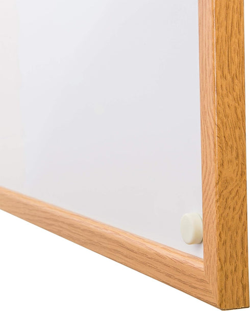 Floortex Viztex Lacquered Steel Magnetic Dry Erase Board, 24" x 18", Oak Effect Surround