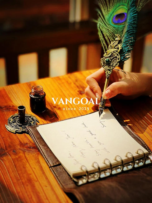 Peacock Feather Pen and Ink Set, Vintage Quill Calligraphy Pen for Office Supplies, Gift Box Included