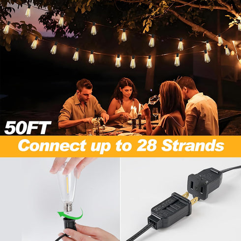 Adirxon 50 27 Bulbs FT Outdoor String Lights with Shatterproof Waterproof LED Edison Connectable Hanging Patio Lights