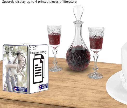 Marketing Holders 4 Pack 5" 7" Sign Holder x Tabletop Menu Ad Display Frame Clear Acrylic Table Tent Stand Four Sided